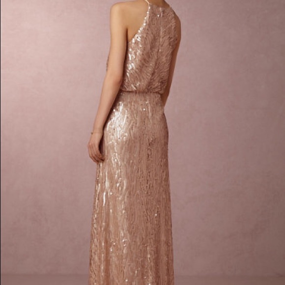 New Donna Morgan x BHLDN Alana size 10 Gold Sequin Maxi Gown - Picture 8 of 10